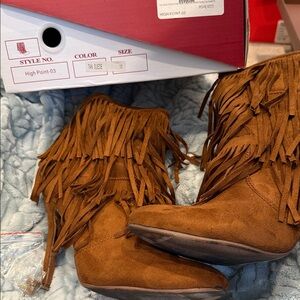 Nature Breeze Brown Fringe Ankle Booties
